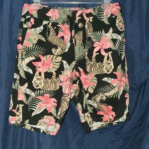 Floral Tiger Drawstring Shorts Mens Small